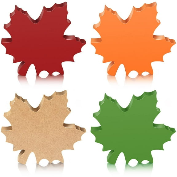 Jinswick 4 Pcs Bright Color Fall Decorations Thanksgiving Tabletop Decorations Fall Maple Leaf Table Wooden Sign Autumn Tiered Tray Decor Thanksgiving Maple Leaves for Home Desk Office Party