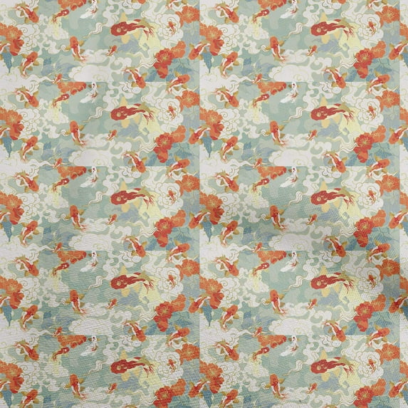 oneOone Cotton Poplin Twill Orange Fabric Asian Japanese Koi Fish Diy Clothing Quilting Fabric Print Fabric By Yard 56 Inch Wide