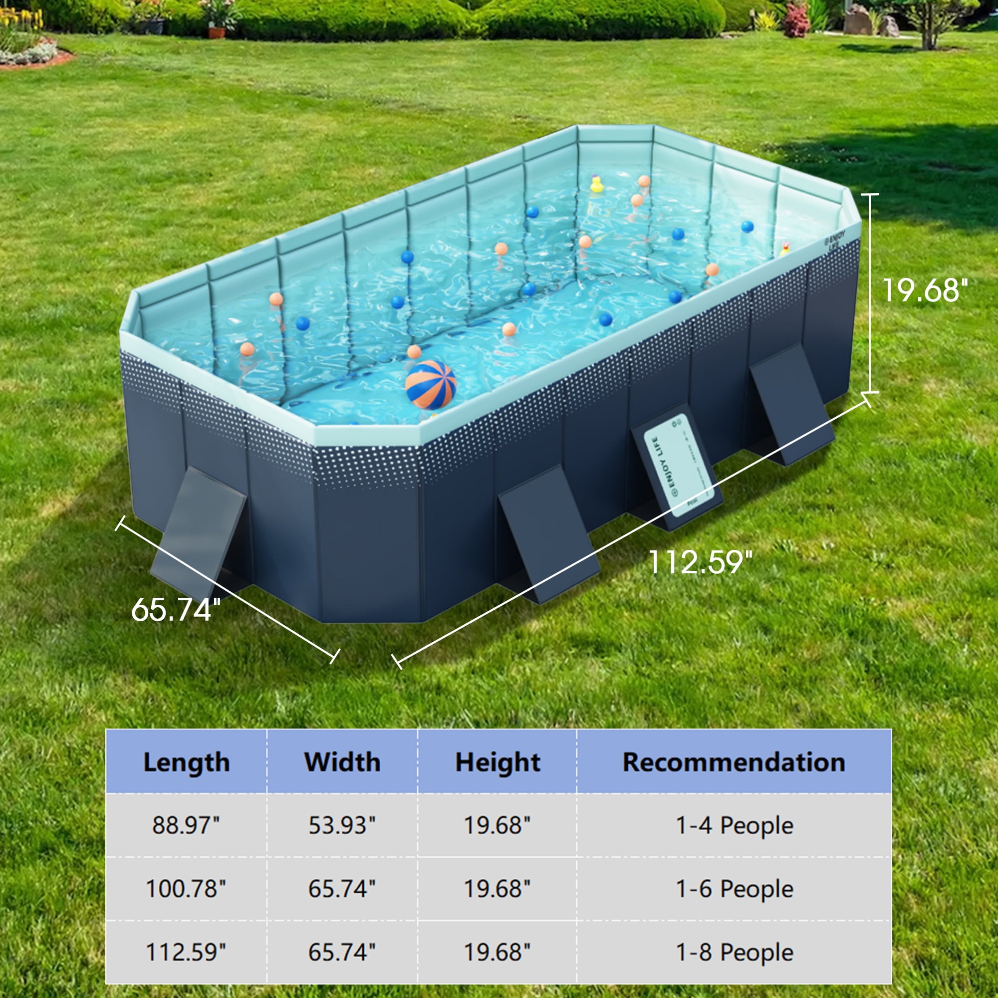 Beuway 113"Foldable Swimming Pool for 1-6 People,Non-Inflatable Above Ground Kiddie Pool,Blue