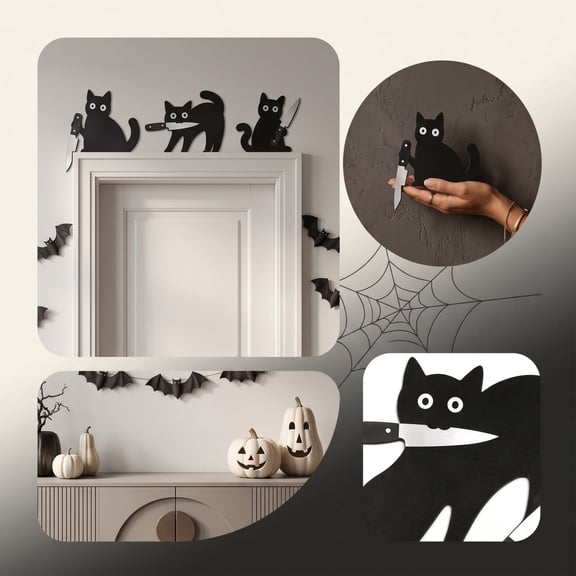 JHRGJIO Halloween Black Cat Wall Decor, 3-Piece Wooden Halloween Crafts, Halloween Decorations Indoor Outdoor for Home Atmospheres Display Shelf Room Decoration