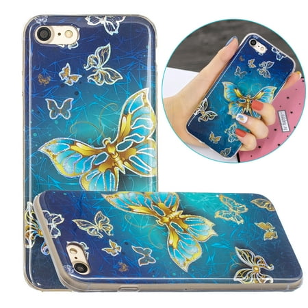 iPhone 7 Plus Case, iPhone 8 Plus Case, iDOMi Cute Flowers Design Plating Bumper Protective Cell Phone Back Cover Girls Women Flexible Slim Fit Floral For iPhone 7 Plus, iPhone 8 Plus, Butterfly