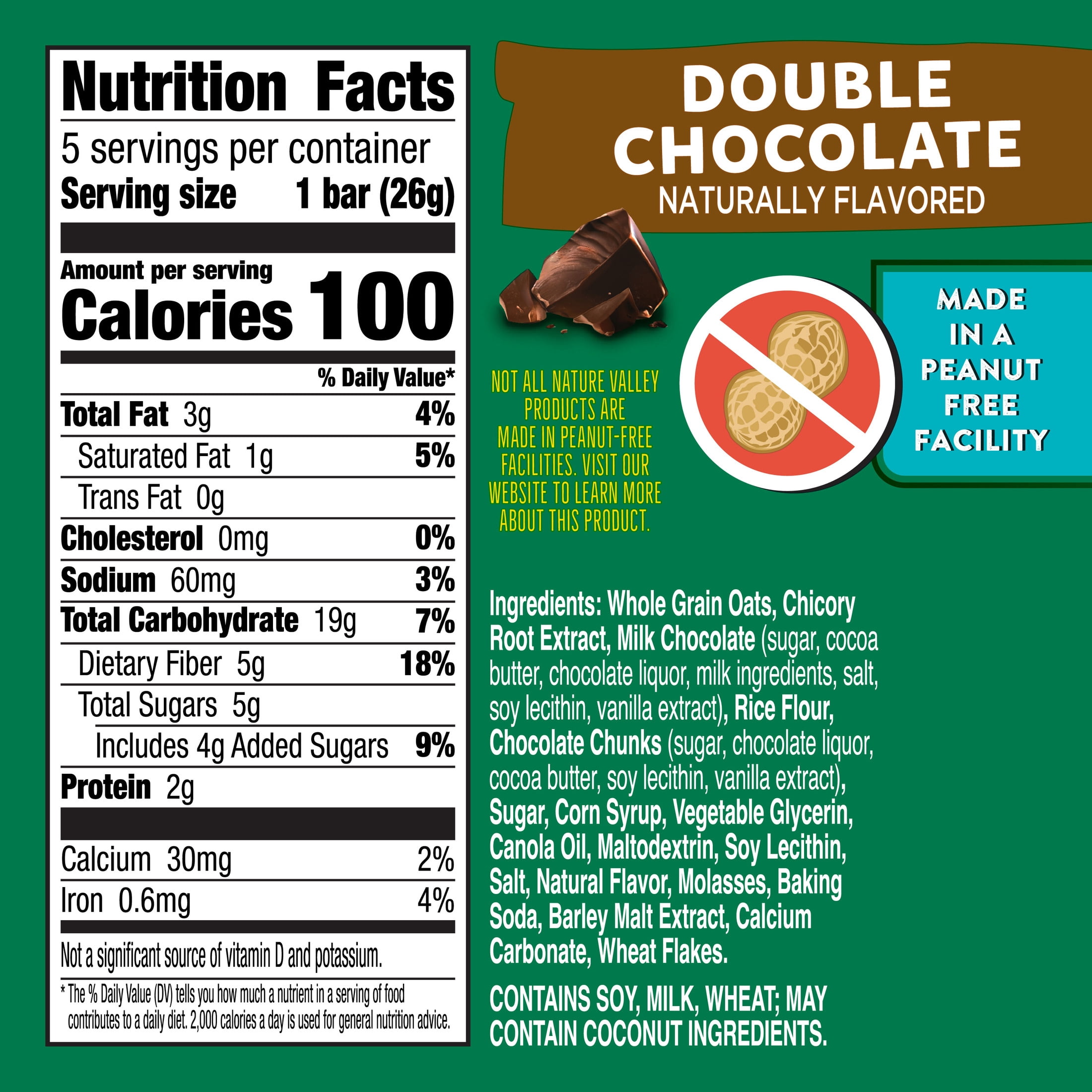 (12 pack) Nature Valley Peanut-Free Chewy Granola Bars, Double Chocolate, 5 Bars, 4.6 oz