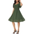 thumbnail image 4 of INSPIRE CHIC Women's Midi Flowy Chiffon Dresses Summer Smocked V Neck Flutter Short Sleeve Ruffle Casual Mini Dress Army Green S, 4 of 5