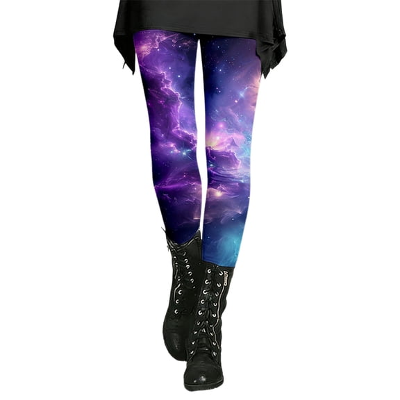 Womens High Waist Galaxy Print Leggings Stretchy Workout Yoga Pants With Fitness Casual