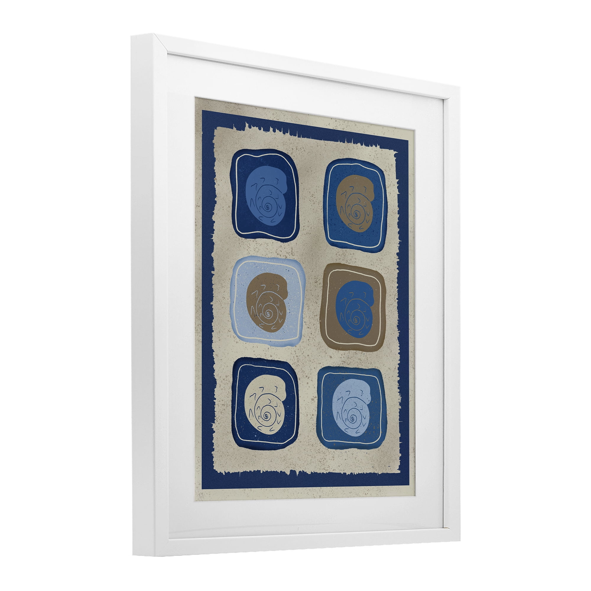Stupell Industries Blue Blocked Nautilus White Framed Print Under Glass, design by Julia Frost