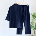 thumbnail image 5 of SuTry Men's Summer Casual Solid Color Two Piece Pajama Sets Long Sleeved Blouses with Pockets Long Pants Comfortable Home Wearing(Dark Blue,M), 5 of 5