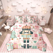 Manfei Kawaii Retro Nutcracker Twin Bedding Sets 7-Piece, Cartoon Christmas Gifts Bedding Comforter Set, Kids Teen Child Reversible Sheet Sets, Super Cozy Room Decor