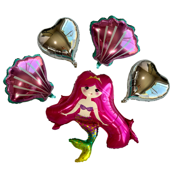Mermaid Seashell Balloons 5PC Set | Birthday Party Decoration & Party Supplies | Kids Birthday Gifts Baby Shower Gender Reveal Celebrations