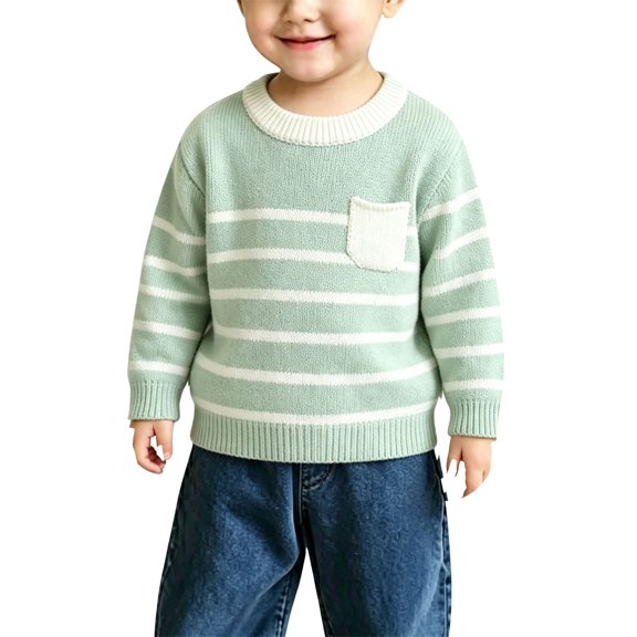 Mercatoo Toddler Boys Girls Striped Sweater Knit Pullover with Chest Pocket Kids Casual Fall Winter School Top
