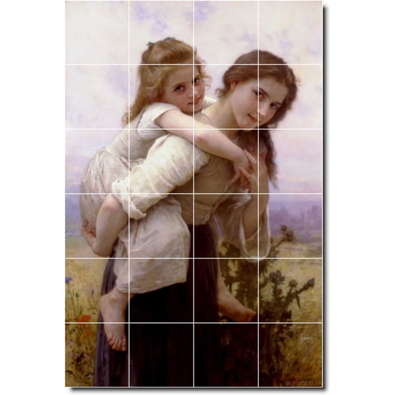 Ceramic Tile Mural-William Bouguereau Children Painting 49. 17" w x 25.5" h using (24) 4.25 x 4.25 ceramic tiles