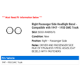 thumbnail image 2 of Right Passenger Side Headlight Bezel - Compatible with 1947 - 1955 GMC Truck 1948 1949 1950 1951 1952 1953 1954, 2 of 2