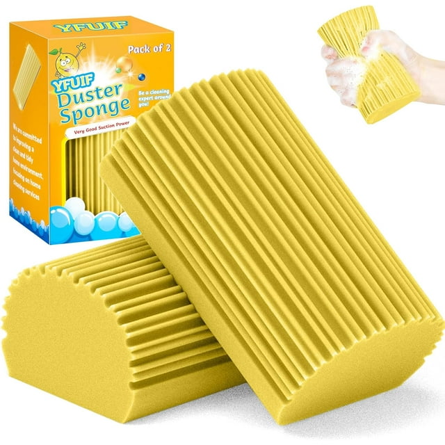 YFUIF 2-Pack Damp Clean Duster Sponge, Magic Eraser Sponge Baseboard Cleaner Tool, Dusters for Cleaning Blinds, Glass, Vents, Railings, Mirrors,Window Track Grooves and Faucets