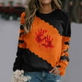 thumbnail image 2 of Arlun,Halloween Sweatshirts Women's Funny Hands Graphic Bloodstained Sweatshirts Plus Size Fashion Color Block Crewneck Long Sleeve Hoodless Tops Orange XL, 2 of 5