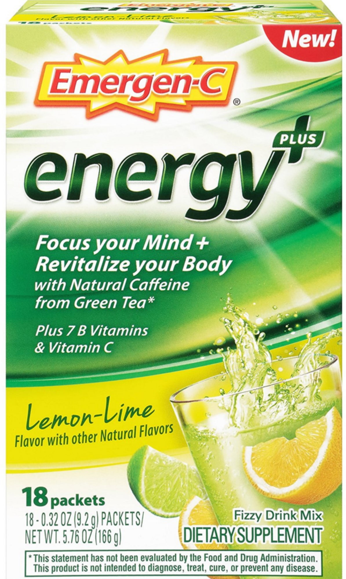 2 Pack Energy+ Fizzy Drink Mix Packets with Caffeine, LemonLime 18