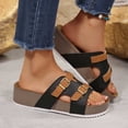 thumbnail image 4 of Slide Sandals for Women Plus-Size Wide Width Breathable Open Toe | Buckle Strap Beach Pool Slippers Thick Soft Sole, #1Black-36, 4 of 8