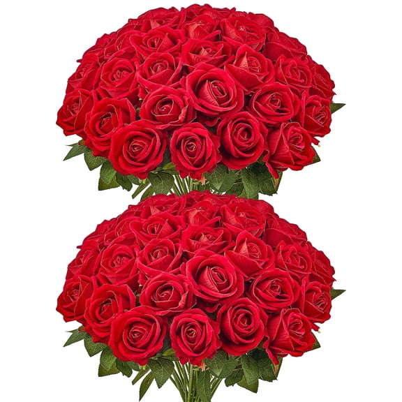 VEVOR Artificial Flowers, 60 pcs Real Looking Red Foam Fake Roses Bulk, Faux Red Bridal Shower with Stems for DIY Wedding Bouquets, Home Centerpieces Arrangements, Party Tables Decorations