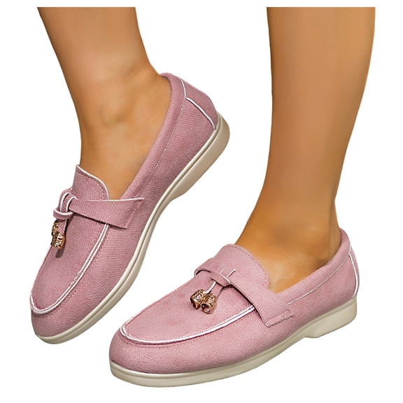 Rokment Women's Fringe Slip on Penny Loafers Suede Tassel Platform Chunky Low Heel Ballet Flat Oxfords Boho Beach Casual Fashion Walking Dress Shoes A Size 6