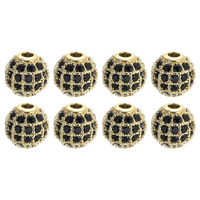Unique Bargains Perles de Strass, Lot de 8 Perles Rondes de Zircon 6mm pour Fabrication de Bijoux (Noir - Or)