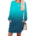 thumbnail image 3 of Women's Casual Dress Long Sleeve Round Neck Gradient Color Print with Pocket Loose Fit Midi Dress for Spring Fall,Blue,L, 3 of 6