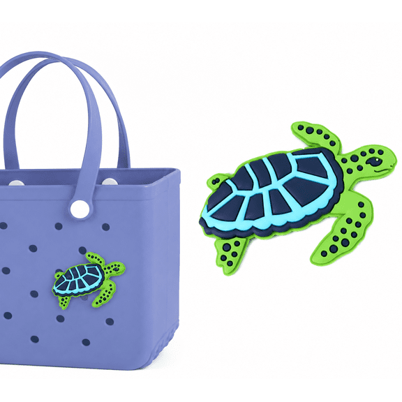 Sea Turtle Charm for Bogg Bag, 3D Ocean Style PVC Plug-in Decoration, Waterproof Beach Tote Charms for Women Girls, 2.15"x3.75".