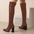 thumbnail image 3 of Boots for Women Knee High Fashion Casual Leather Pointed Toe Chunky Heel over The Knee Tall Boots Winter Fall Long Dress Knee-High Boots Brown, 3 of 6