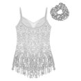 thumbnail image 2 of Miutii Kids Girls Sleeveless Latin Salsa Tango Ballet Fringed Tassel Dress Shiny Leotard with Headwear Silver 8, 2 of 3