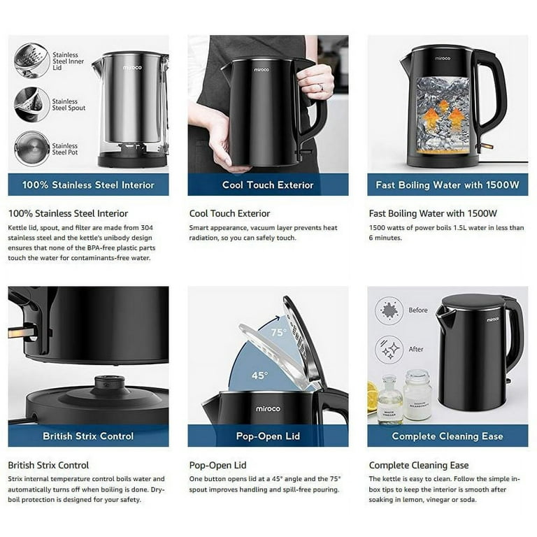 Dash Insulated Electric Kettle, Cordless Hot Water Kettle - Black Stainless  Steel, 57oz/1.7L
