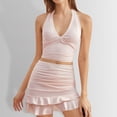 thumbnail image 2 of DHFJKG Summer Women 2 Piece Skirt Sets Sexy Outfits Halter V Neck Slim Fit Crop Cami Top High Waisted Mini Skirts Vacation Matching Sets Soft Outfit, 2 of 4