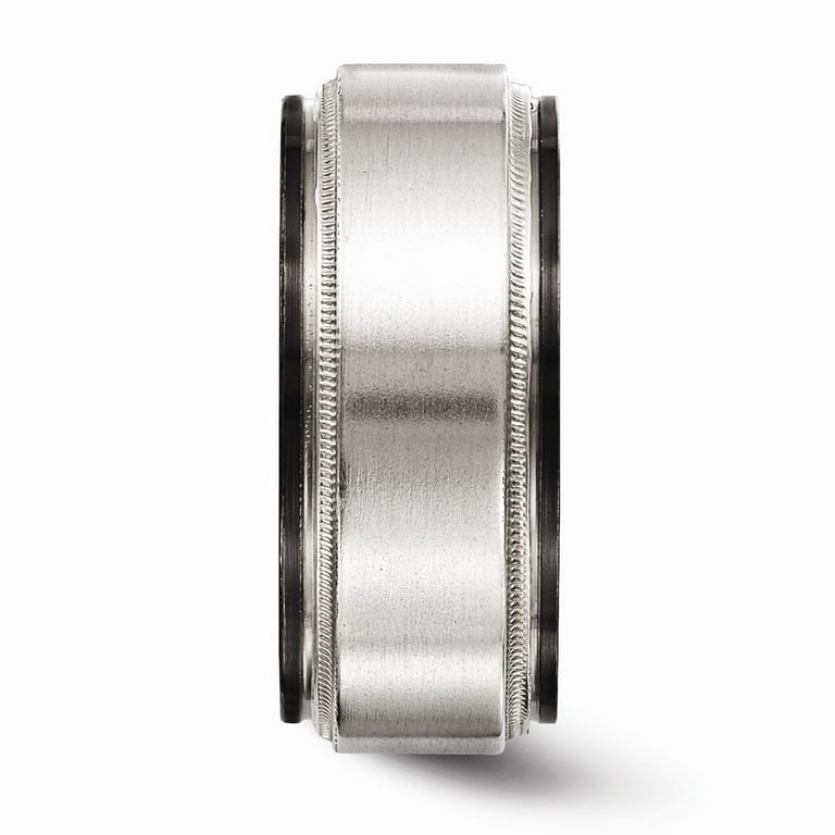 Edward Mirell Black Titanium & Sterling Silver Satin & Polished Milgrain Band Edward Mirell Black Titanium & Sterling Silver Satin & Polished Milgrain Band