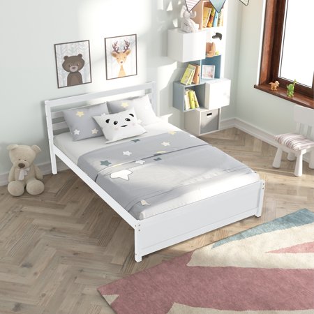 Platform Bed Frame Full  Sesslife Solid Wood Bed Frame with Headboard and Slats Support  Full Bed Frame No Box Spring Needed  Easily Assemble  White