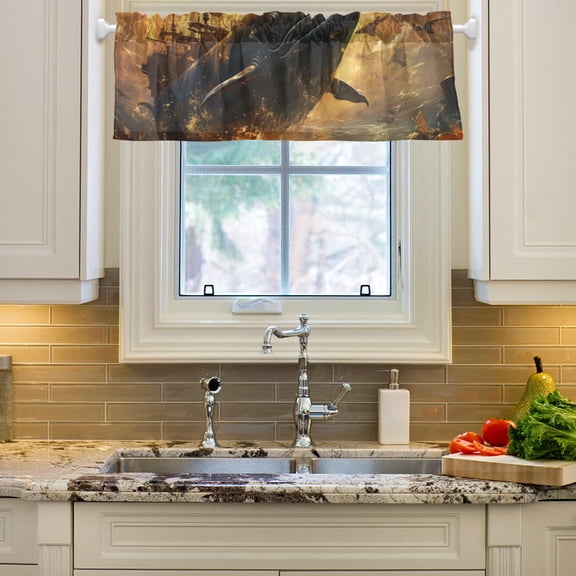 Whale Boat Waves Clouds Curtain Valances Farmhouse Design Window Treatment Decor Blackout Rod Pocket for Windows Living Room Kitchen 54" x 18"