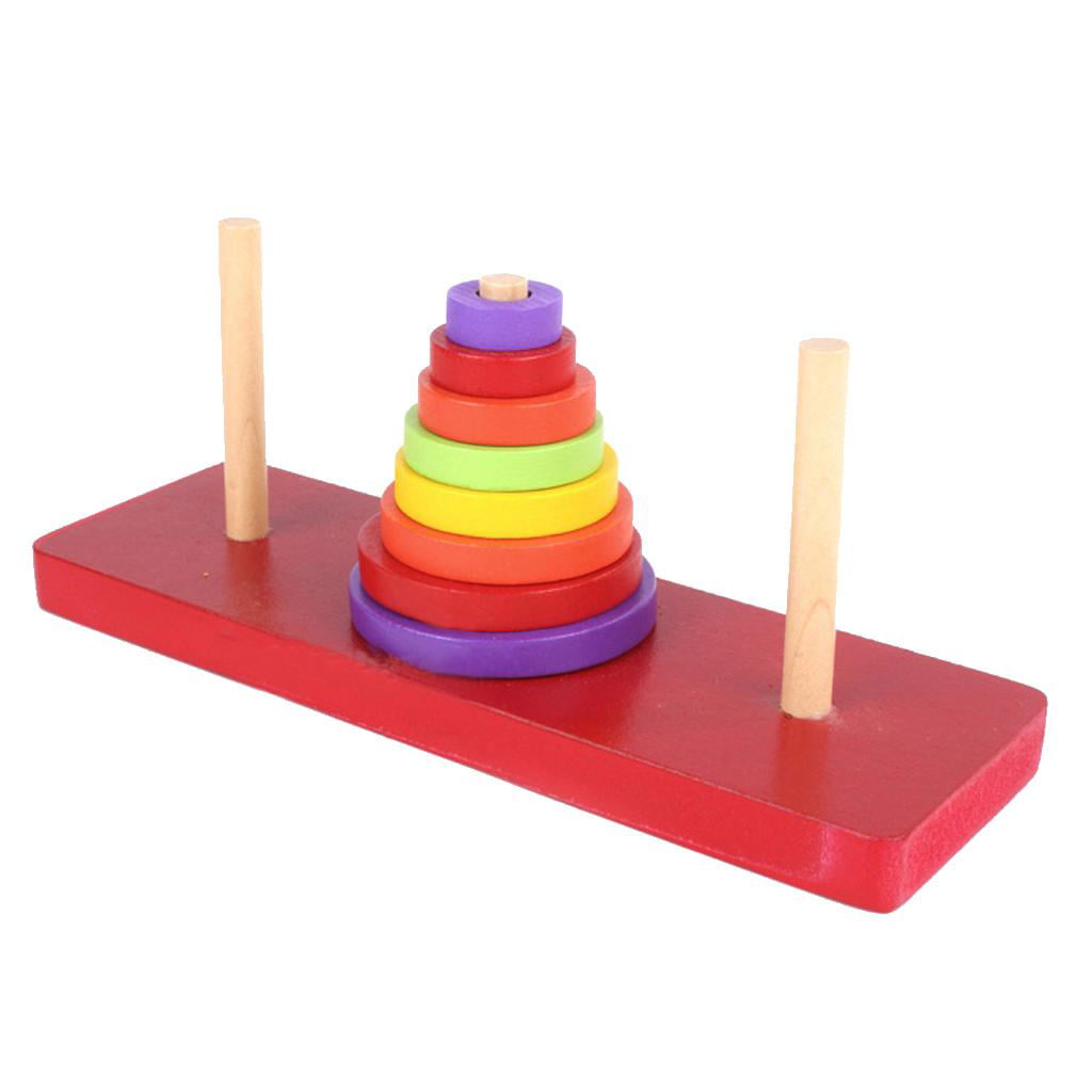 Funny Mathematical Wooden Puzzle Toy IQ Game Tower of Hanoi Brain Teaser 8C 