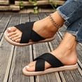 thumbnail image 2 of Solid Color Strap Sandals Casual Summer Slides Flat Heel Round Toe Cloth Upper for Spring Summer Fall Daily Casual Wear, 2 of 5