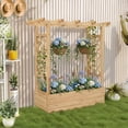 thumbnail image 7 of BAYUELSWU Raised Garden Bed with 2-Sided Trellis & Hanging Roof, Wooden Elevated Planter w/Drainage Holes, Bottom Gaps for Flowers, Herbs, Climbing, Vines (Natural), 7 of 7