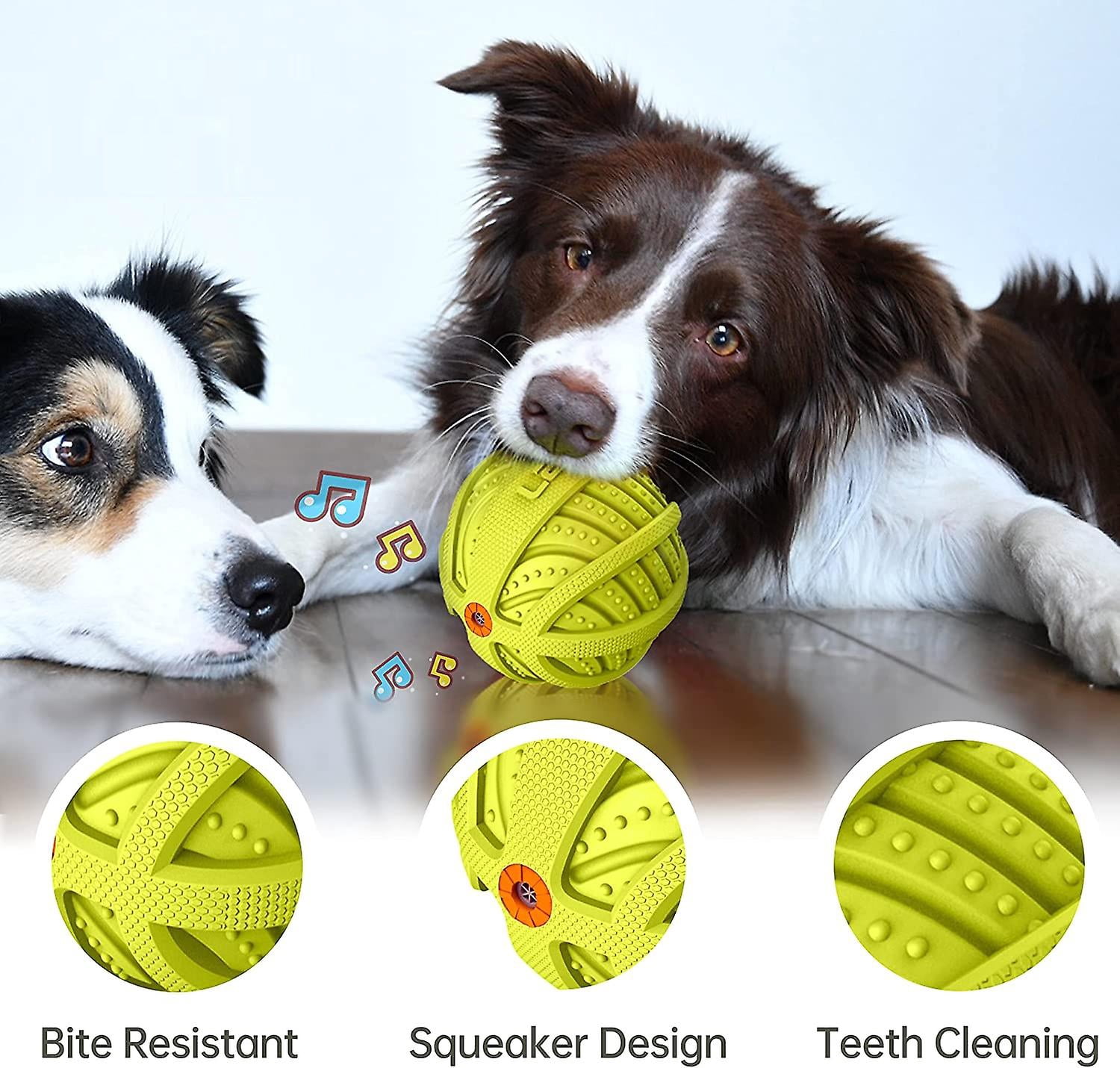 Squeaky Dog Ball, Indestructible Dog Toy, Natural Rubber Dog Ball, Floating On Water Dog Toy For Small, Medium And Large Dogs (9cm, Green)