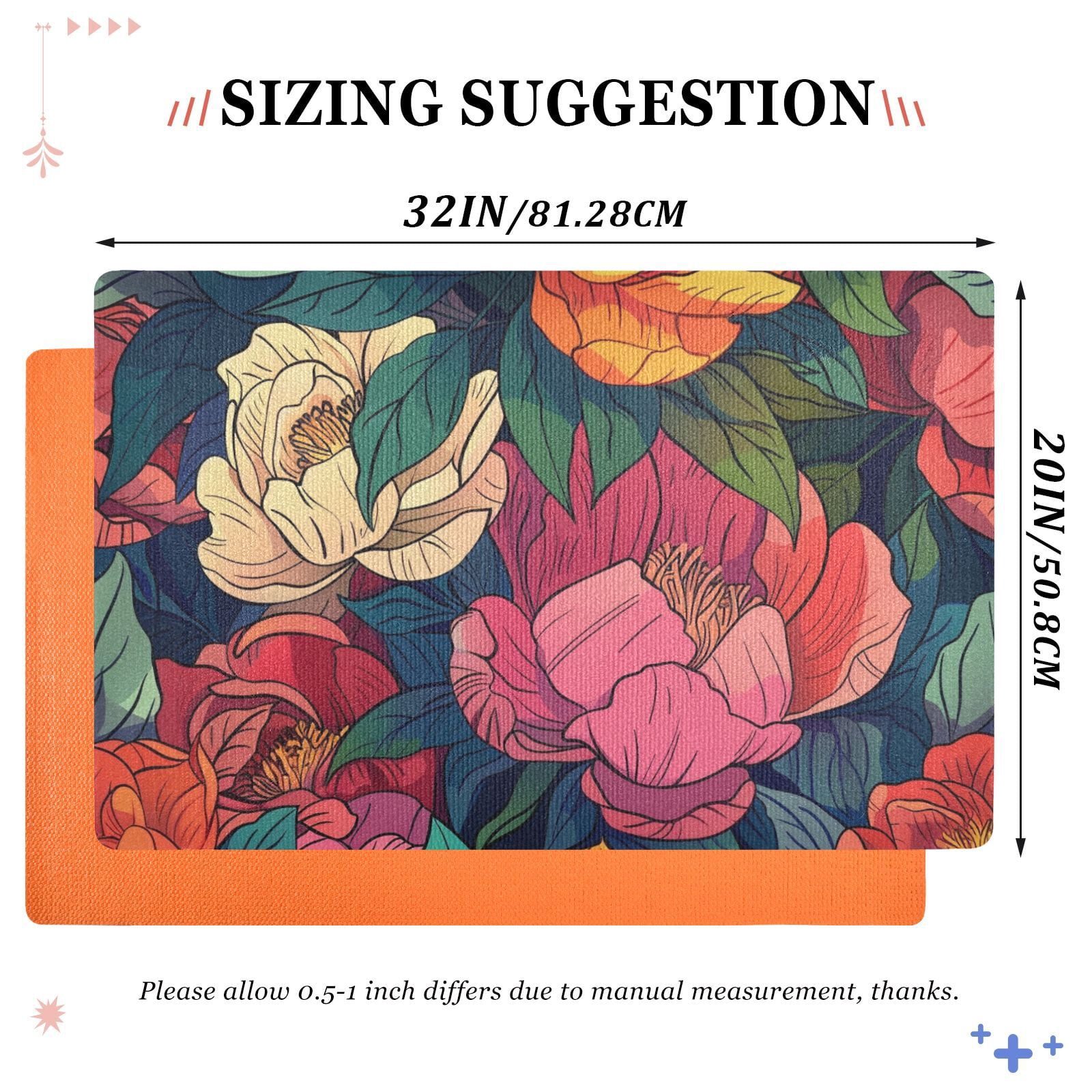 JSTEL Colorful Peony Floral Front Door Mat Outside Entrance 32x20 Inch Doormat for Outdoor Indoor Washable Non Slip Floor Mats