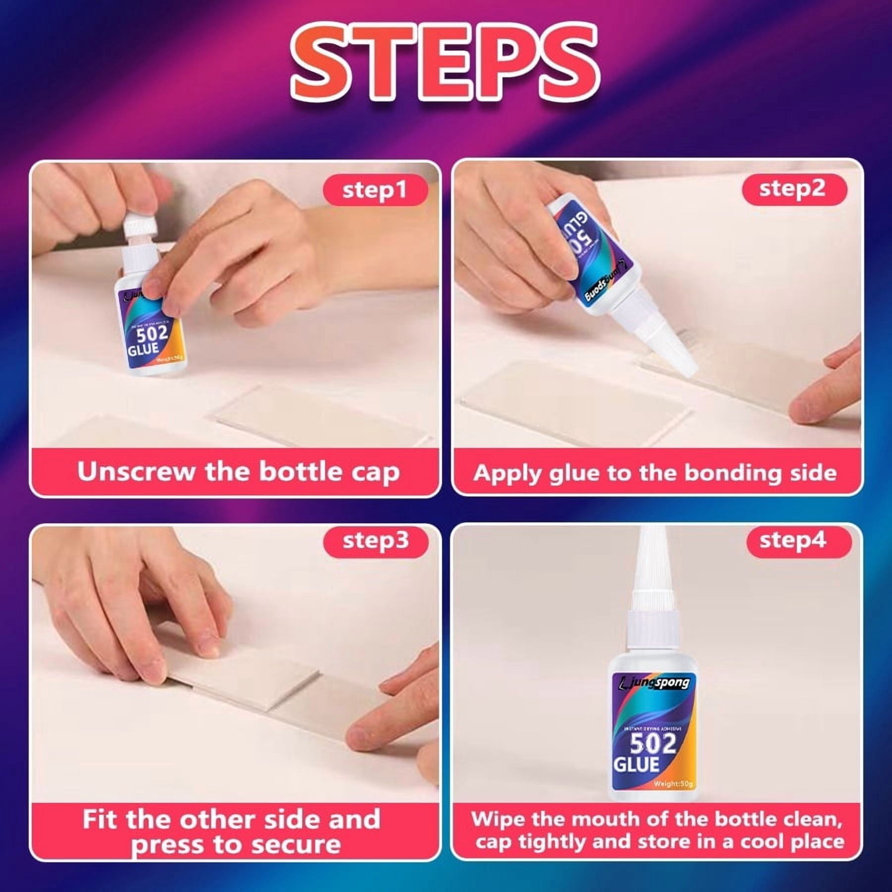 4pc 502 Instant Quick Dry Super Glue, Cyanoacrylate Strong Adhesive, Fast Bond Liquid Glue for Rubber, Metal, Faux Leather and Office Daily Supplies