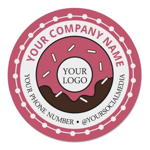 Printtoo Label Stickers for Small Business -100 RoundCustom Vinyl Waterproof Stickers -Personalized Labels for Handmade, Brand Stickers -Donuts, 4x4 Inches