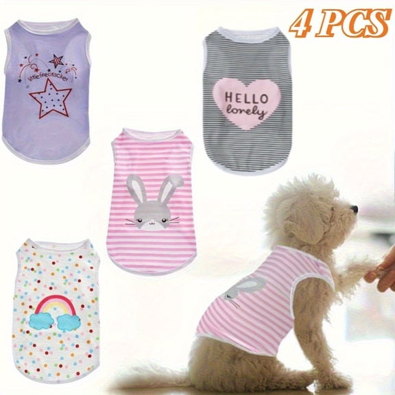 4Pcs Cat Shirts Dog Clothes Summer Sleeveless Puppy Vest Breathable Cartoon T Shirt Soft Clothing Lovely Pet Outfits for Cats Dogs