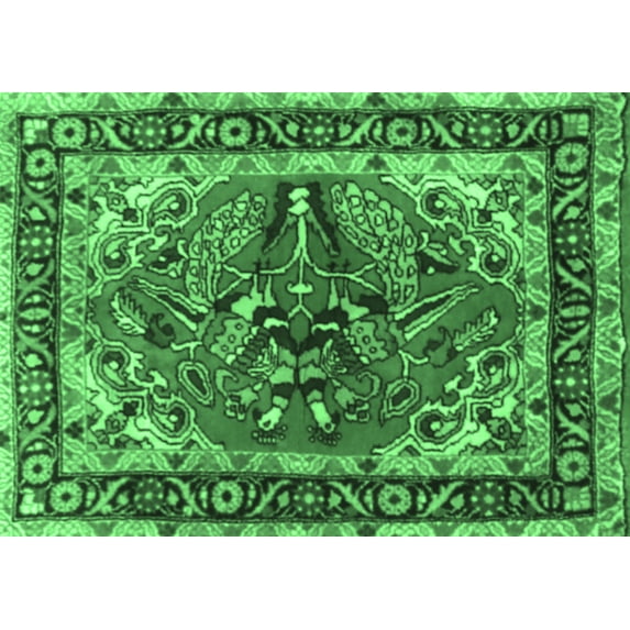 Ahgly Company Indoor Rectangle Persian Emerald Green Traditional Area Rugs, 5' x 7'
