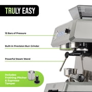 TRU All-in-One Espresso Maker with Grinder & Steam Wand - Premium Espresso Machine with Built-In Coffee Grinder - 15 Bar Pressure Pump - Adjustable Steam Controls & Cup Warmer