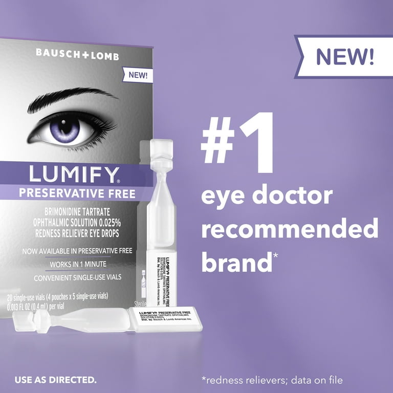 2 pack) LUMIFY Preservative Free Redness Reliever Eye Drops, For