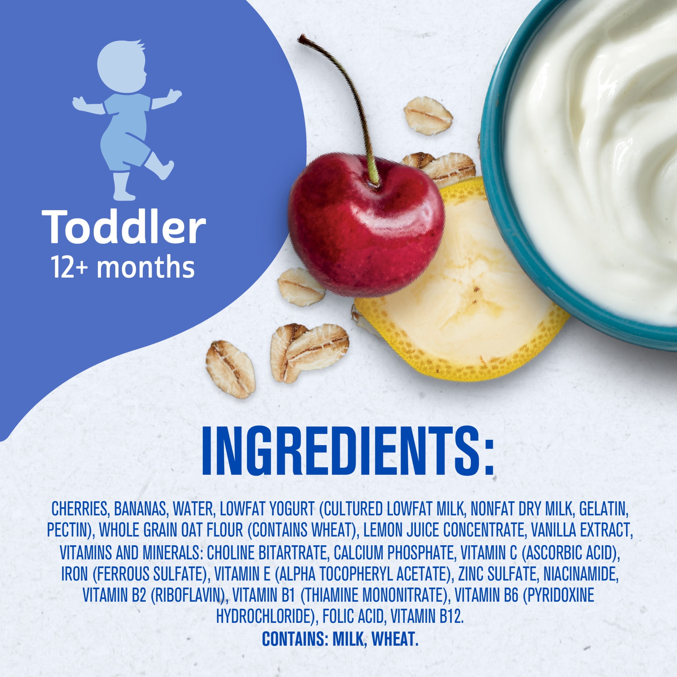 Gerber Toddler Food with 25% DV Iron, Cherry Banana Vanilla Puree Pouch, Fruit Yogurt & Whole Grain 3.5 oz