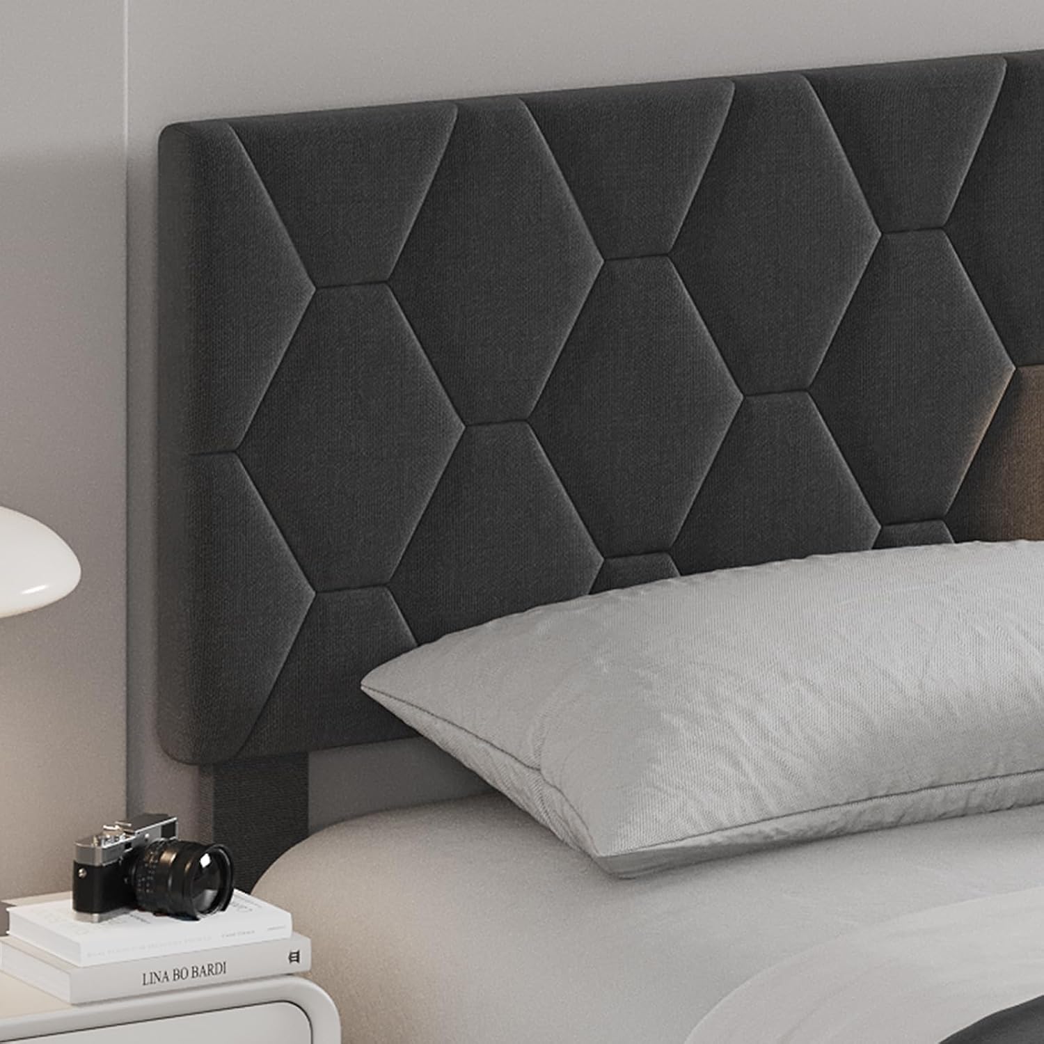 Twin Upholstered Bed Frame with Headboard, Diamond Pattern, Wood Slats, No Box Spring Needed, Easy Assembly,Gray
