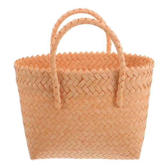 FRCOLOR Plastic Woven Handbag Plastic Rattan Tote Bag Faux Wicker Purse With Handle Rattan Woven Tote