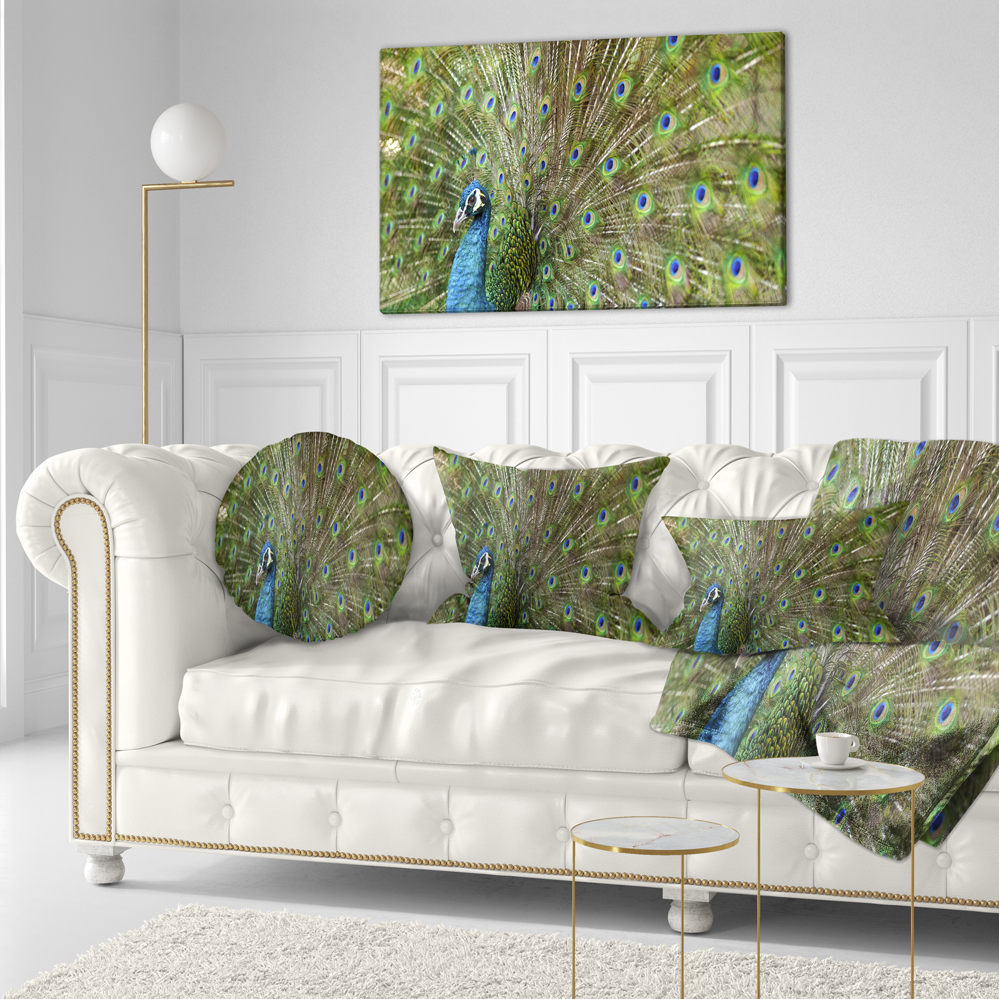 Designart Beautiful Peacock with Feathers - Animal Throw Pillow - 12x20