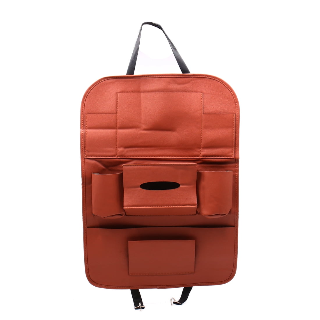 Brown Faux Leather Car Seat Back Organizer Multi Pocket
