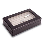 Matte Black Finish Glass Lid Velour Lined Wooden Cufflink/Ring Box QGM13305
