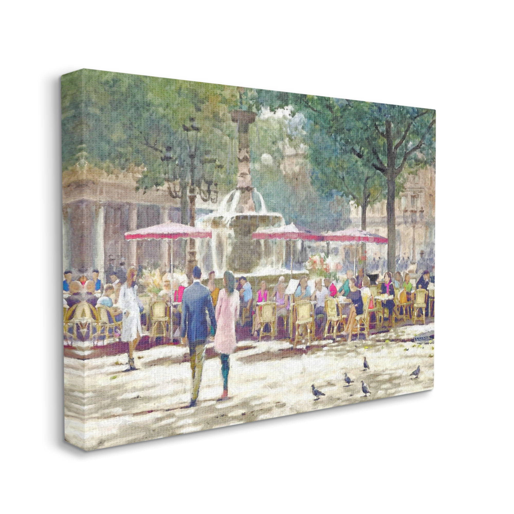 Stupell Industries People at Parisian Cafe Town & City Painting Gallery Wrapped Canvas Art Print Wall Art, 20 x 16