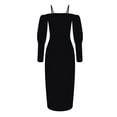 thumbnail image 5 of BangWanChi Black Dresses for Women Women Long Sleeve Off-The-Shoulder Knee-High Solid Color Dress, 5 of 6